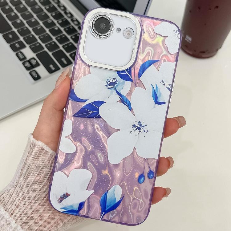 For iPhone 16e Electroplating Flowers Plants Texture TPU Phone Case(Bougainvillea FL8) - iPhone 16e Cases by PMC TechLife | Online Shopping South Africa | PMC TechLife | Buy Now Pay Later Mobicred