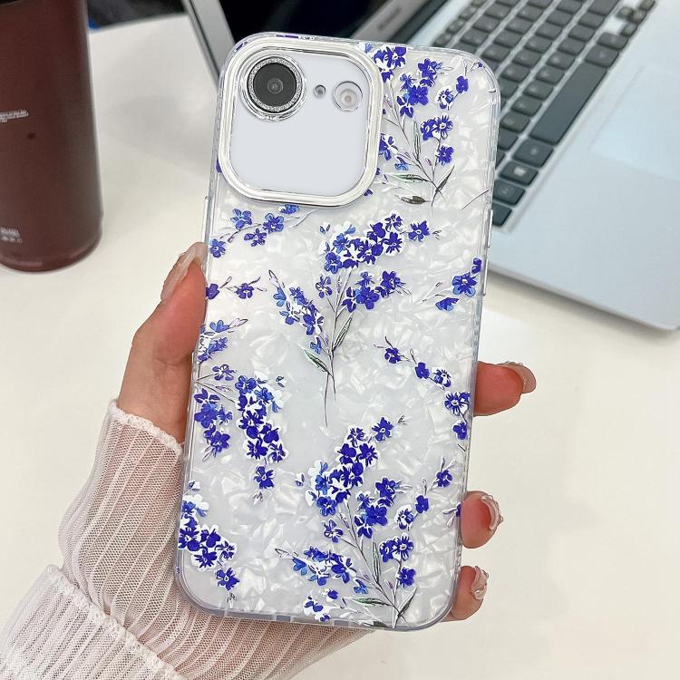 For iPhone 16e Electroplating Flowers Plants Texture TPU Phone Case(Blue Flower FL13) - iPhone 16e Cases by PMC TechLife | Online Shopping South Africa | PMC TechLife | Buy Now Pay Later Mobicred