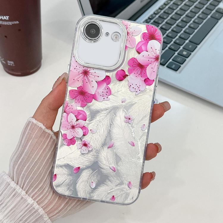 For iPhone 16e Electroplating Flowers Plants Texture TPU Phone Case(Peach Blossom FL18) - iPhone 16e Cases by PMC TechLife | Online Shopping South Africa | PMC TechLife | Buy Now Pay Later Mobicred
