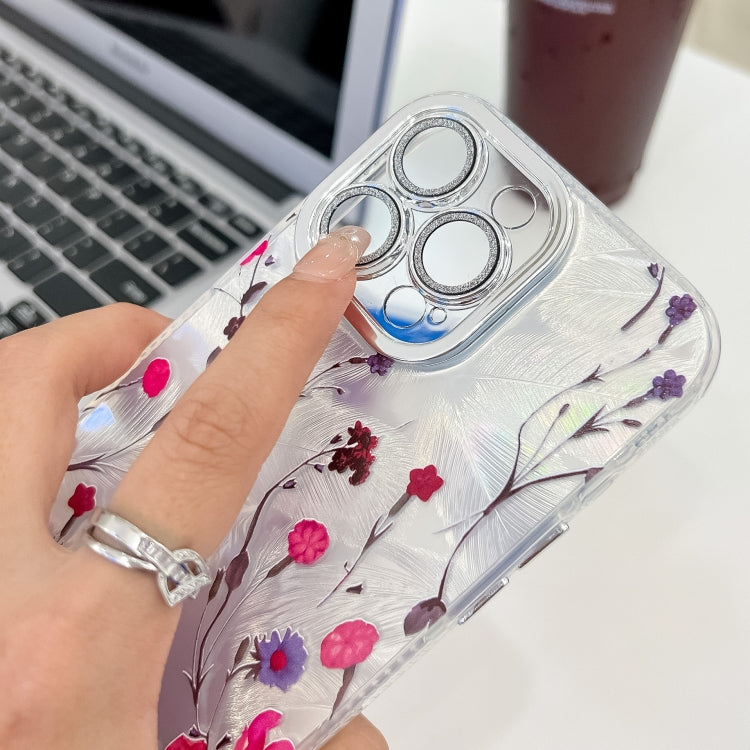 For iPhone 16e Electroplating Flowers Plants Texture TPU Phone Case(Blue Flower FL13) - iPhone 16e Cases by PMC TechLife | Online Shopping South Africa | PMC TechLife | Buy Now Pay Later Mobicred