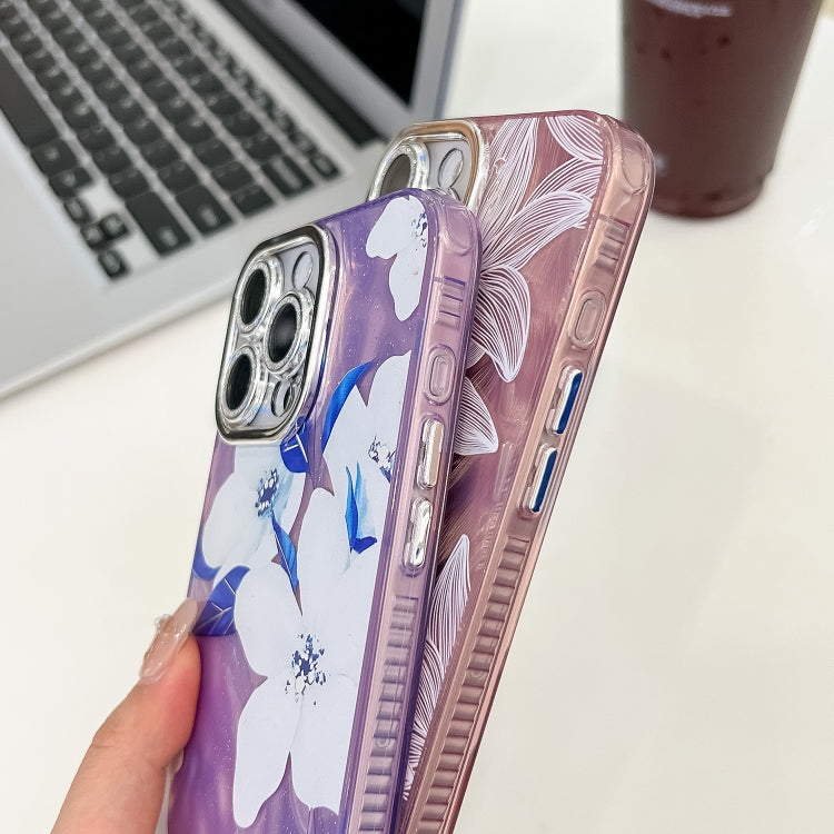 For iPhone 16e Electroplating Flowers Plants Texture TPU Phone Case(Lavender FL3) - iPhone 16e Cases by PMC TechLife | Online Shopping South Africa | PMC TechLife | Buy Now Pay Later Mobicred