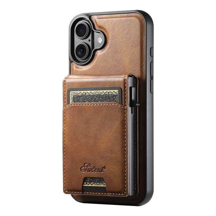 For iPhone 16 Plus Suteni H19 Oil Wax 2-in-1 MagSafe Removable Card Box Back Phone Case(Brown) - free shipping - PMC Jewellery - Order now!