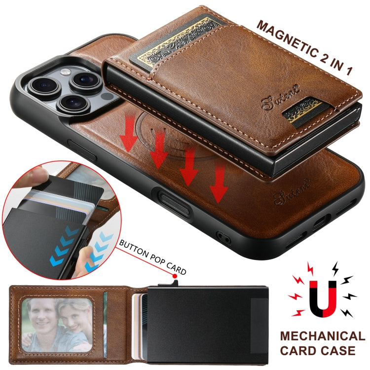 For iPhone 16 Plus Suteni H19 Oil Wax 2-in-1 MagSafe Removable Card Box Back Phone Case(Brown) - free shipping - PMC Jewellery - Order now!
