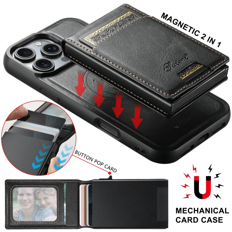 For iPhone 16 Suteni H19 Oil Wax 2-in-1 MagSafe Removable Card Box Back Phone Case(Black) - free shipping - PMC Jewellery - Order now!