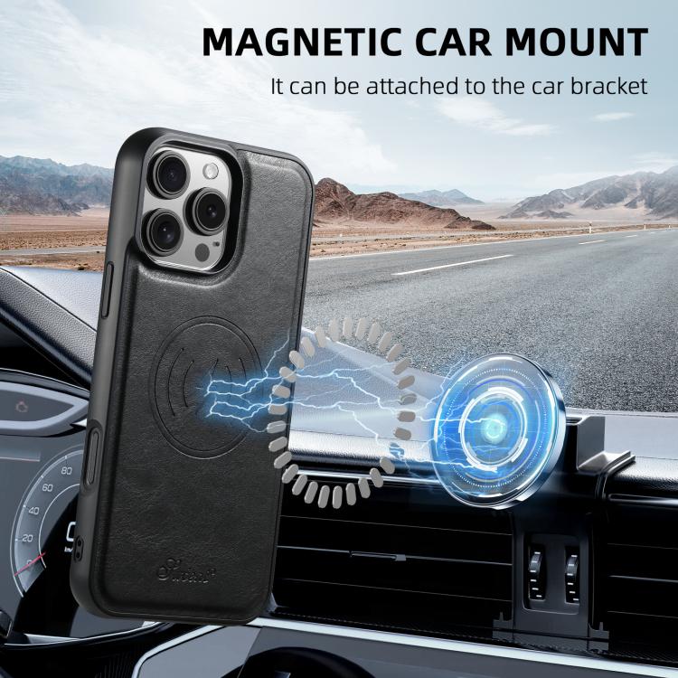For iPhone 16e Suteni H19 Oil Wax 2-in-1 MagSafe Removable Card Box Back Phone Case(Black) - iPhone 16e Cases by Suteni | Online Shopping South Africa | PMC TechLife | Buy Now Pay Later Mobicred