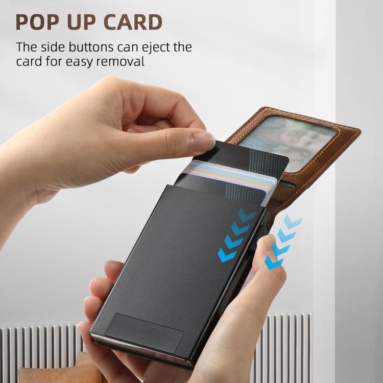 For iPhone 16e Suteni H19 Oil Wax 2-in-1 MagSafe Removable Card Box Back Phone Case(Brown) - iPhone 16e Cases by Suteni | Online Shopping South Africa | PMC TechLife | Buy Now Pay Later Mobicred