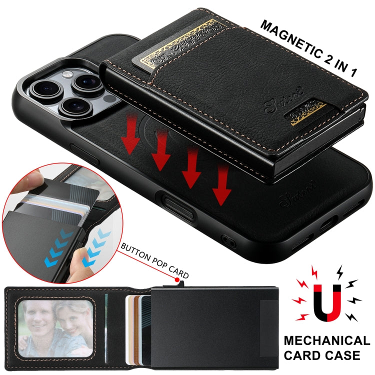 For iPhone 16 Pro Max Suteni H19 Litchi Grain 2-in-1 MagSafe Removable Card Box Back Phone Case(Black) - free shipping - PMC Jewellery - Order now!