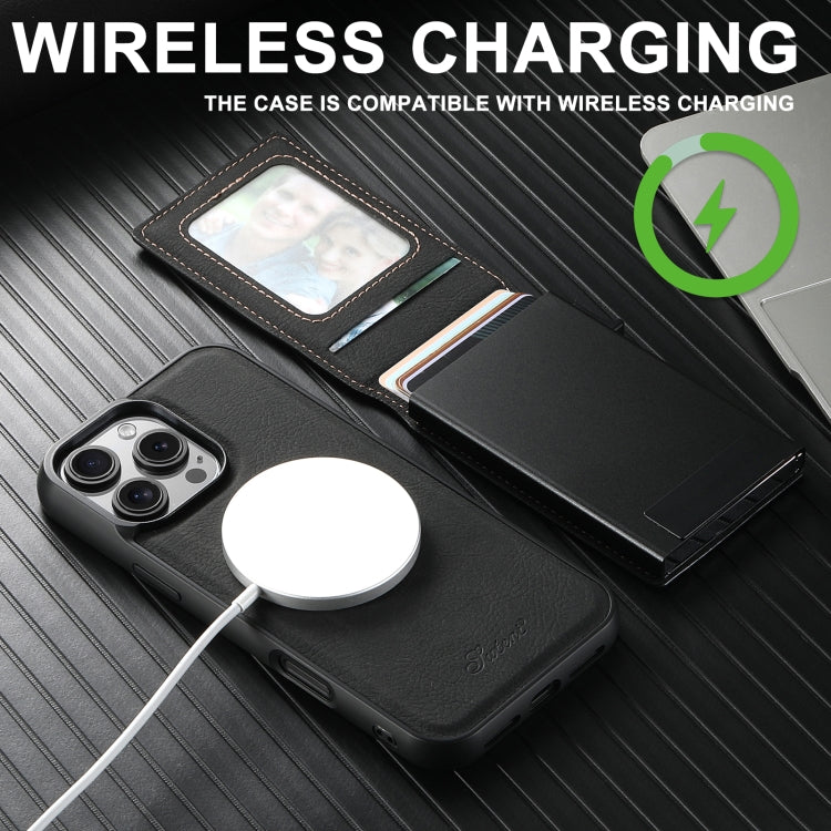 For iPhone 16 Pro Max Suteni H19 Litchi Grain 2-in-1 MagSafe Removable Card Box Back Phone Case(Black) - free shipping - PMC Jewellery - Order now!