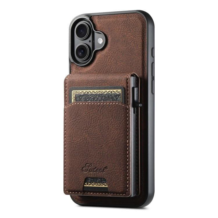 For iPhone 16 Plus Suteni H19 Litchi Grain 2-in-1 MagSafe Removable Card Box Back Phone Case(Brown) - free shipping - PMC Jewellery - Order now!