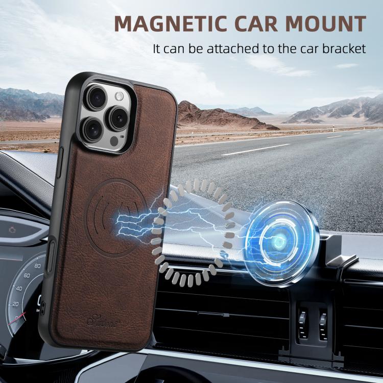 For iPhone 16e Suteni H19 Litchi Grain 2-in-1 MagSafe Removable Card Box Back Phone Case(Brown) - iPhone 16e Cases by Suteni | Online Shopping South Africa | PMC TechLife | Buy Now Pay Later Mobicred