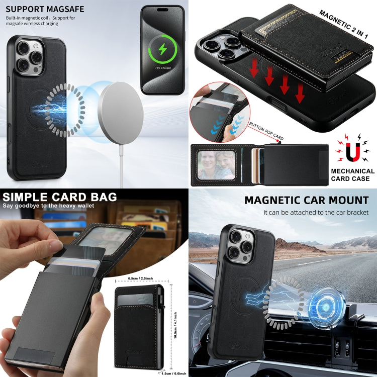For iPhone 16 Pro Max Suteni H19 Litchi Grain 2-in-1 MagSafe Removable Card Box Back Phone Case(Black) - free shipping - PMC Jewellery - Order now!