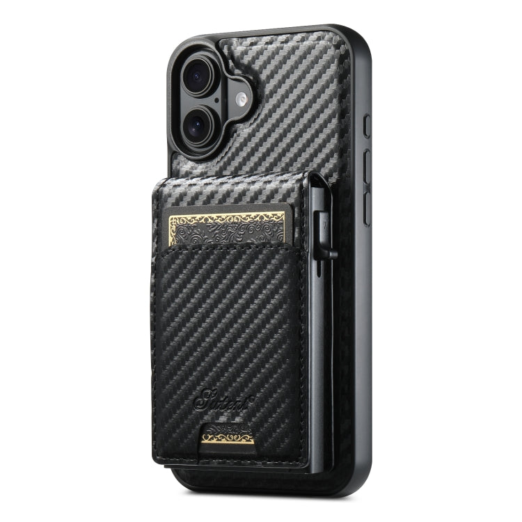 For iPhone 16 Suteni H19 Carbon Fiber Grain 2-in-1 MagSafe Removable Card Box Back Phone Case(Black) - free shipping - PMC Jewellery - Order now!