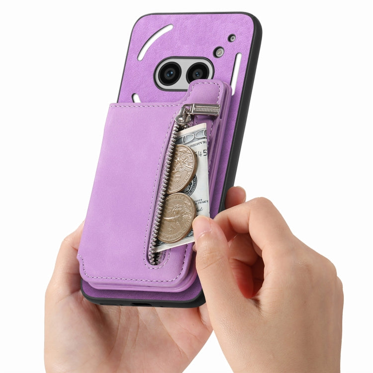 For Nothing CMF Phone 1 Retro MagSafe Zipper Wallet Card Bag Back Phone Case(Purple) - More Brand by PMC TechLife | Online Shopping South Africa | PMC TechLife | Buy Now Pay Later Mobicred