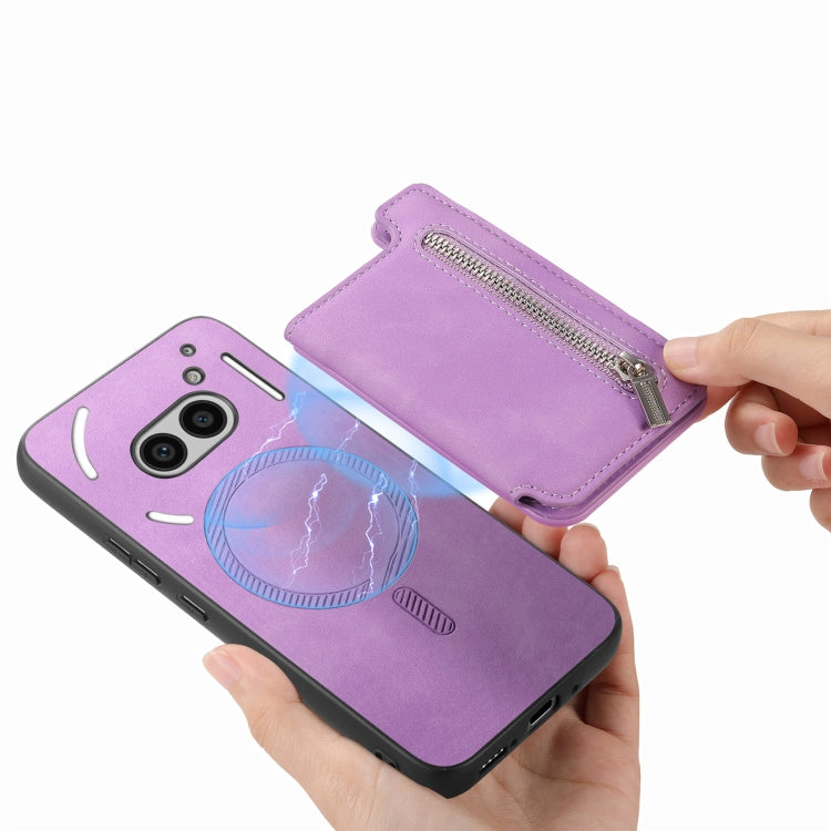 For Nothing CMF Phone 1 Retro MagSafe Zipper Wallet Card Bag Back Phone Case(Purple) - More Brand by PMC TechLife | Online Shopping South Africa | PMC TechLife | Buy Now Pay Later Mobicred
