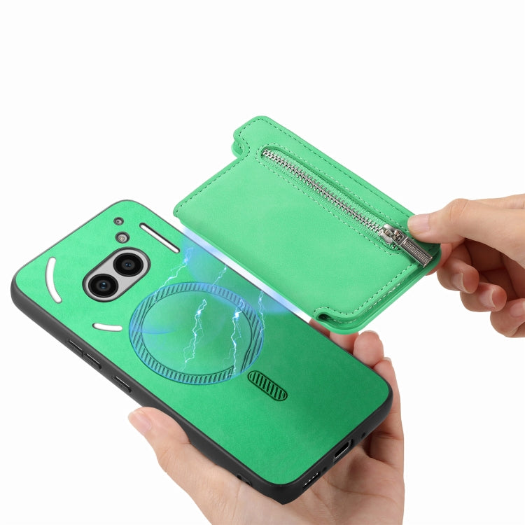 For Nothing CMF Phone 1 Retro MagSafe Zipper Wallet Card Bag Back Phone Case(Green) - free shipping - PMC TechLife - Order now!