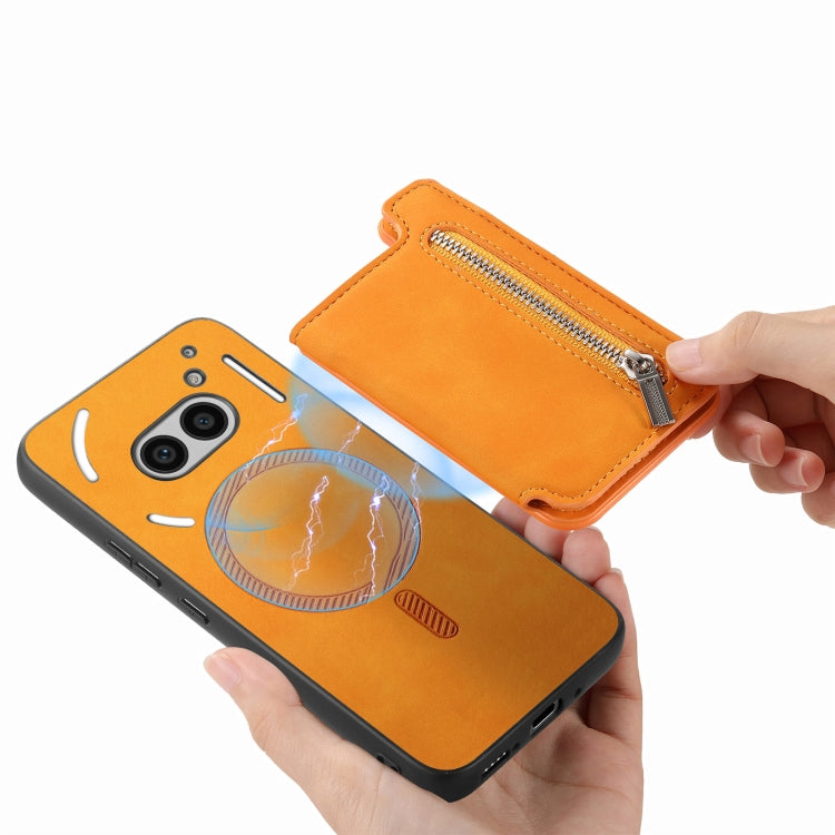 For Nothing Phone 2a Retro MagSafe Zipper Wallet Card Bag Back Phone Case(Yellow) - More Brand by PMC TechLife | Online Shopping South Africa | PMC TechLife | Buy Now Pay Later Mobicred