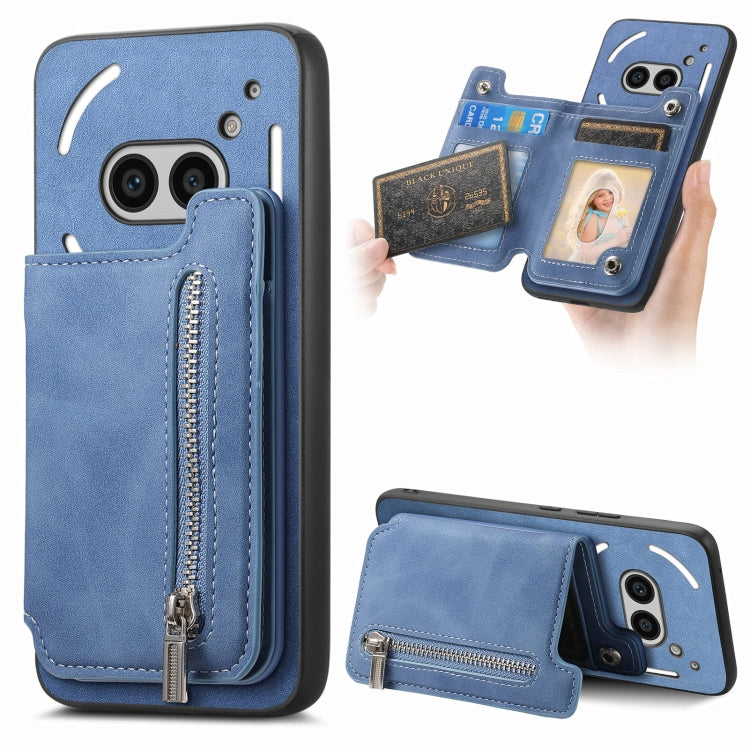 For Nothing Phone 2a Retro MagSafe Zipper Wallet Card Bag Back Phone Case(Blue) - More Brand by PMC TechLife | Online Shopping South Africa | PMC TechLife | Buy Now Pay Later Mobicred