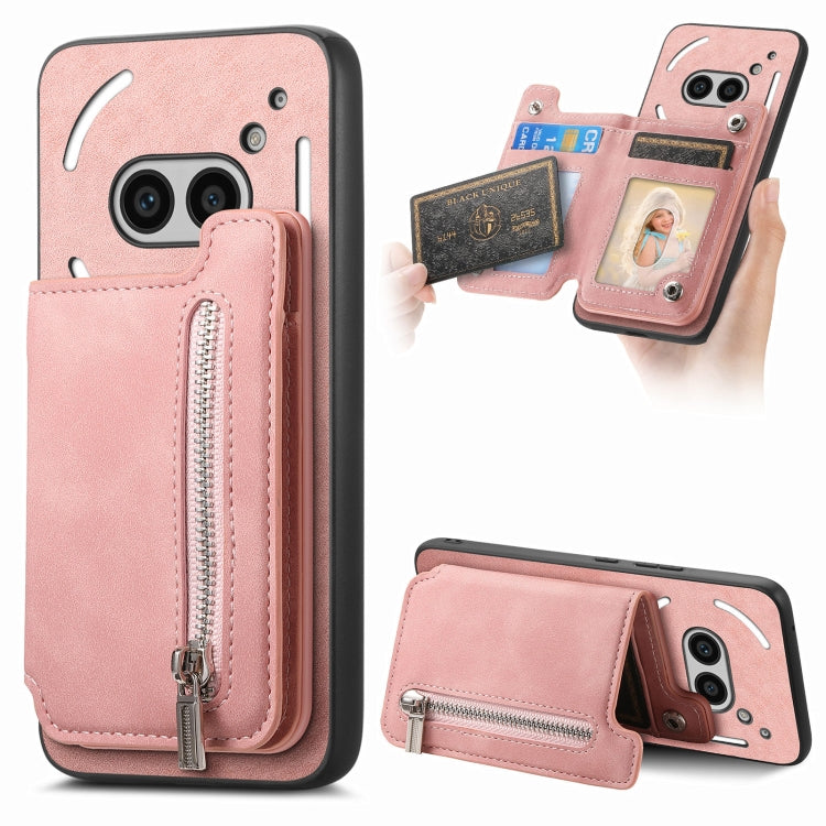 For Nothing Phone 2a Retro MagSafe Zipper Wallet Card Bag Back Phone Case(Pink) - More Brand by PMC TechLife | Online Shopping South Africa | PMC TechLife | Buy Now Pay Later Mobicred