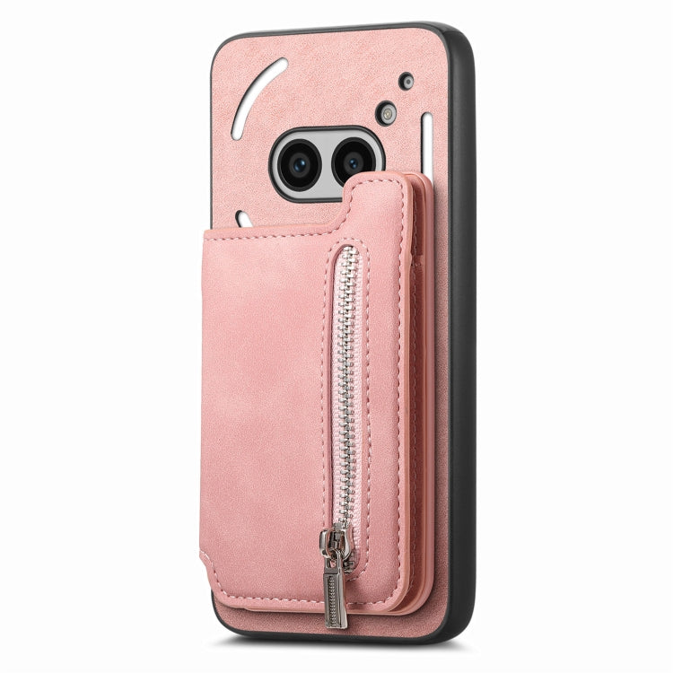 For Nothing Phone 2a Retro MagSafe Zipper Wallet Card Bag Back Phone Case(Pink) - More Brand by PMC TechLife | Online Shopping South Africa | PMC TechLife | Buy Now Pay Later Mobicred