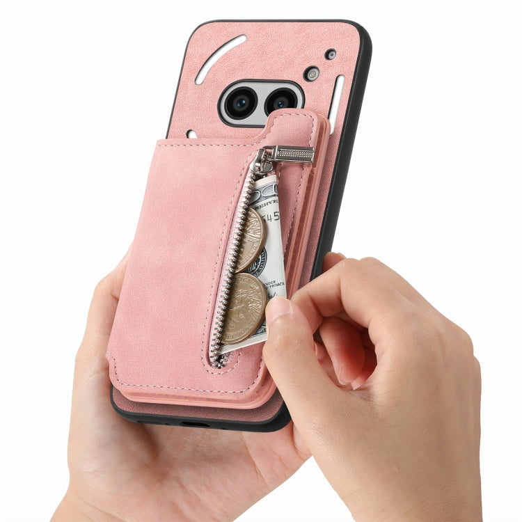 For Nothing Phone 2a Retro MagSafe Zipper Wallet Card Bag Back Phone Case(Pink) - More Brand by PMC TechLife | Online Shopping South Africa | PMC TechLife | Buy Now Pay Later Mobicred