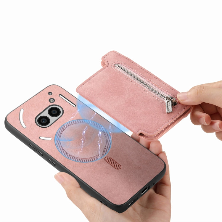 For Nothing Phone 2a Retro MagSafe Zipper Wallet Card Bag Back Phone Case(Pink) - More Brand by PMC TechLife | Online Shopping South Africa | PMC TechLife | Buy Now Pay Later Mobicred