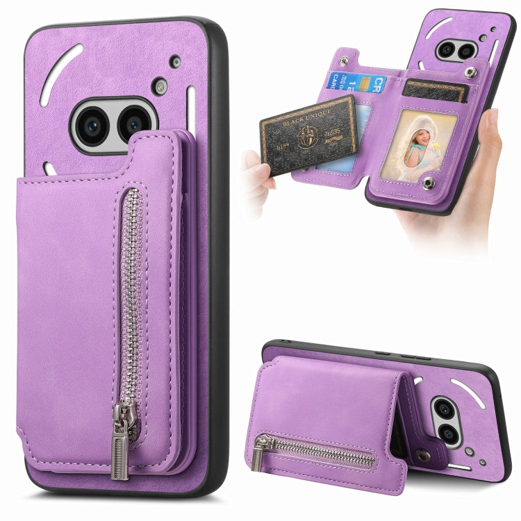 For Nothing Phone 2a Retro MagSafe Zipper Wallet Card Bag Back Phone Case(Purple) - More Brand by PMC TechLife | Online Shopping South Africa | PMC TechLife | Buy Now Pay Later Mobicred