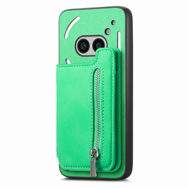 For Nothing Phone 2a Retro MagSafe Zipper Wallet Card Bag Back Phone Case(Green) - More Brand by PMC TechLife | Online Shopping South Africa | PMC TechLife | Buy Now Pay Later Mobicred