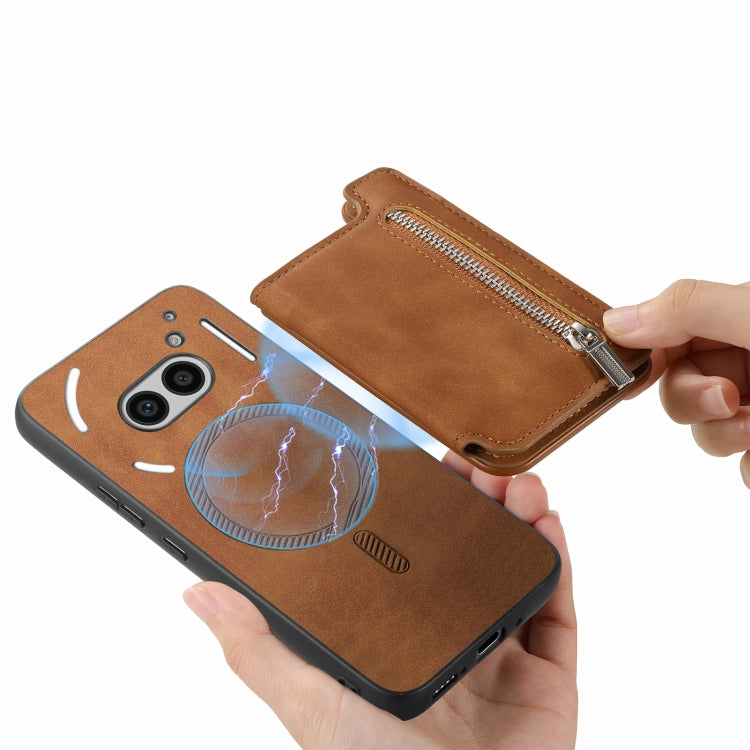 For Nothing Phone 2a Retro MagSafe Zipper Wallet Card Bag Back Phone Case(Brown) - More Brand by PMC TechLife | Online Shopping South Africa | PMC TechLife | Buy Now Pay Later Mobicred