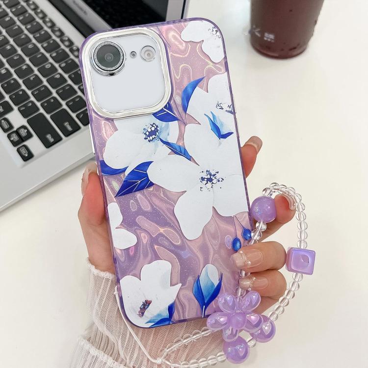 For iPhone 16e Electroplating Flowers Plants Texture Wristband TPU Phone Case(Bougainvillea FL8) - iPhone 16e Cases by PMC TechLife | Online Shopping South Africa | PMC TechLife | Buy Now Pay Later Mobicred