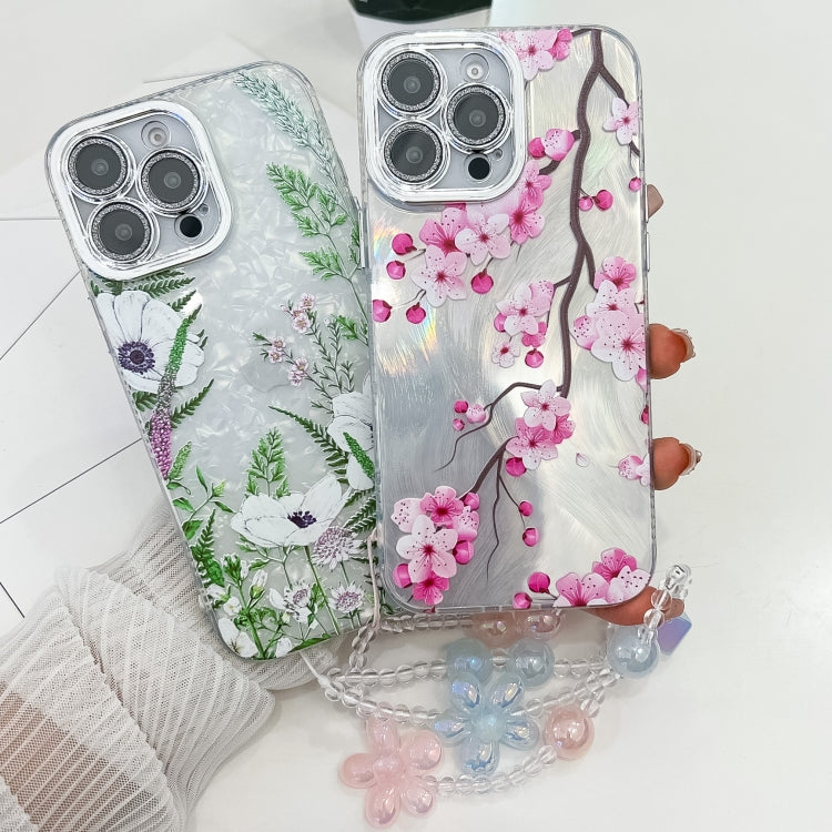 For iPhone 16e Electroplating Flowers Plants Texture Wristband TPU Phone Case(Bougainvillea FL8) - iPhone 16e Cases by PMC TechLife | Online Shopping South Africa | PMC TechLife | Buy Now Pay Later Mobicred