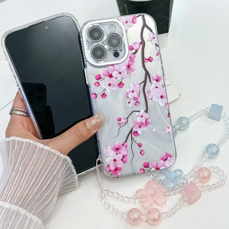 For iPhone 16e Electroplating Flowers Plants Texture Wristband TPU Phone Case(Bougainvillea FL8) - iPhone 16e Cases by PMC TechLife | Online Shopping South Africa | PMC TechLife | Buy Now Pay Later Mobicred