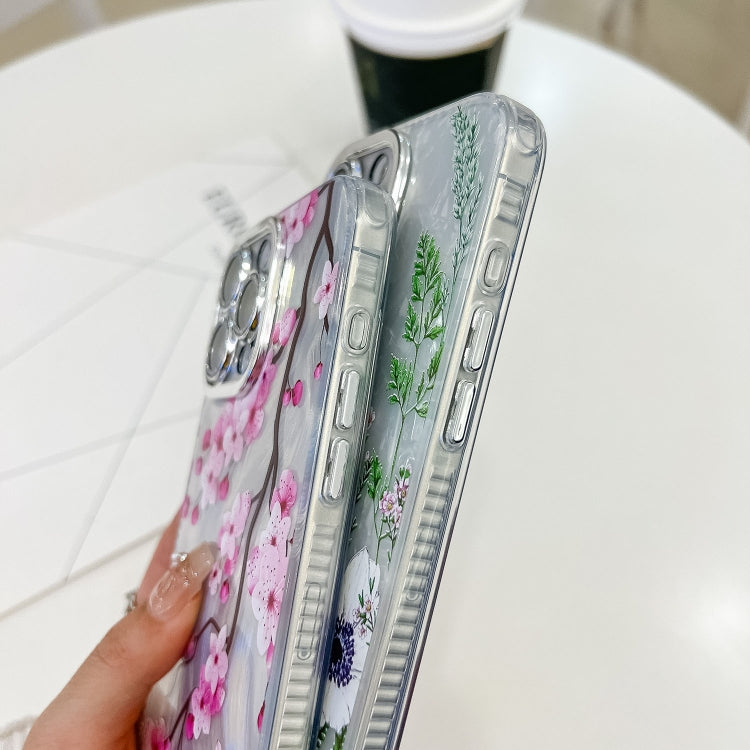 For iPhone 16e Electroplating Flowers Plants Texture Wristband TPU Phone Case(Carnation FL7) - iPhone 16e Cases by PMC TechLife | Online Shopping South Africa | PMC TechLife | Buy Now Pay Later Mobicred