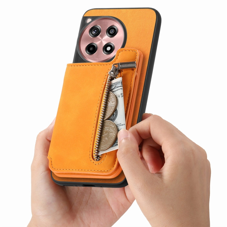 For OnePlus Nord CE4 / Ace 3V Retro MagSafe Zipper Wallet Card Bag Back Phone Case(Yellow) - OnePlus Cases by PMC TechLife | Online Shopping South Africa | PMC TechLife | Buy Now Pay Later Mobicred