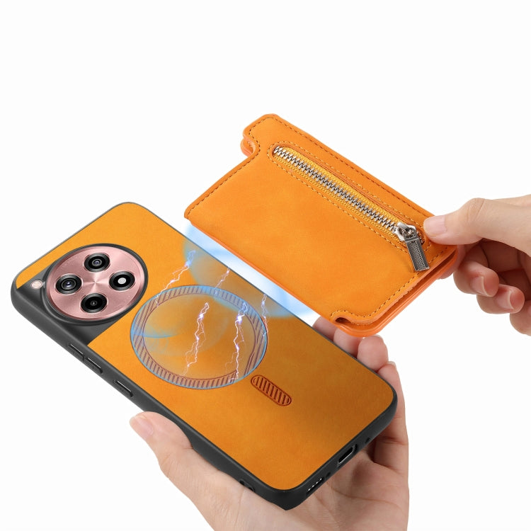 For OnePlus Nord CE4 / Ace 3V Retro MagSafe Zipper Wallet Card Bag Back Phone Case(Yellow) - OnePlus Cases by PMC TechLife | Online Shopping South Africa | PMC TechLife | Buy Now Pay Later Mobicred
