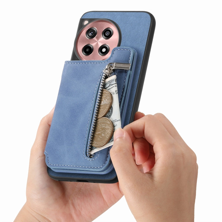 For OnePlus Nord CE4 / Ace 3V Retro MagSafe Zipper Wallet Card Bag Back Phone Case(Blue) - OnePlus Cases by PMC TechLife | Online Shopping South Africa | PMC TechLife | Buy Now Pay Later Mobicred