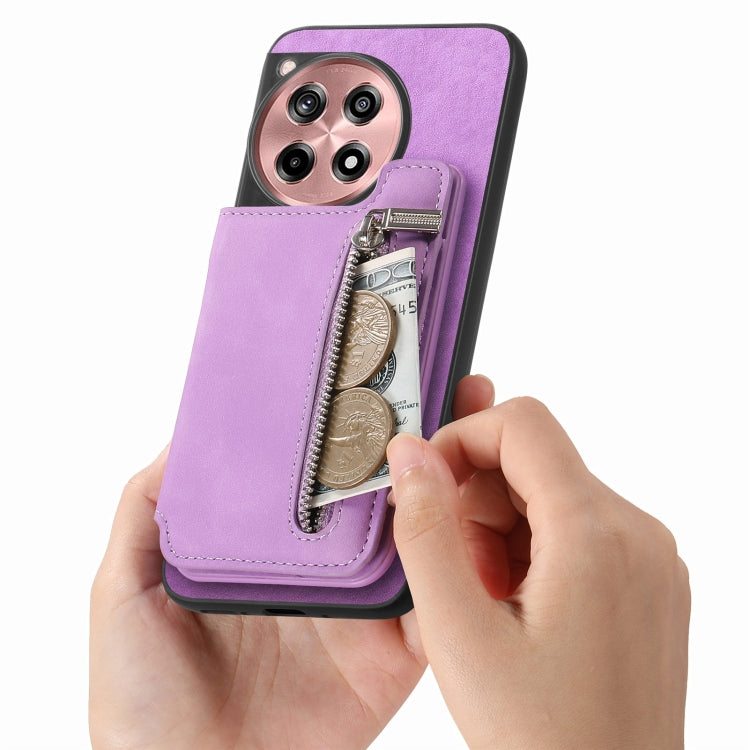 For OnePlus Nord CE4 / Ace 3V Retro MagSafe Zipper Wallet Card Bag Back Phone Case(Purple) - OnePlus Cases by PMC TechLife | Online Shopping South Africa | PMC TechLife | Buy Now Pay Later Mobicred