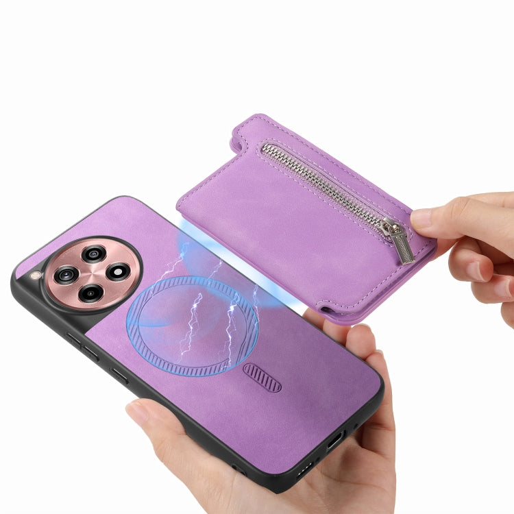 For OnePlus Nord CE4 / Ace 3V Retro MagSafe Zipper Wallet Card Bag Back Phone Case(Purple) - OnePlus Cases by PMC TechLife | Online Shopping South Africa | PMC TechLife | Buy Now Pay Later Mobicred