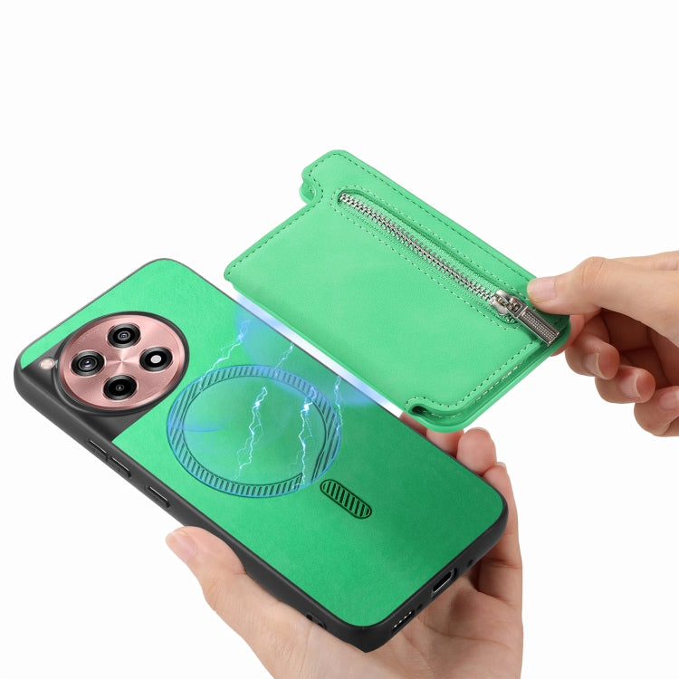 For OnePlus Nord CE4 / Ace 3V Retro MagSafe Zipper Wallet Card Bag Back Phone Case(Green) - OnePlus Cases by PMC TechLife | Online Shopping South Africa | PMC TechLife | Buy Now Pay Later Mobicred