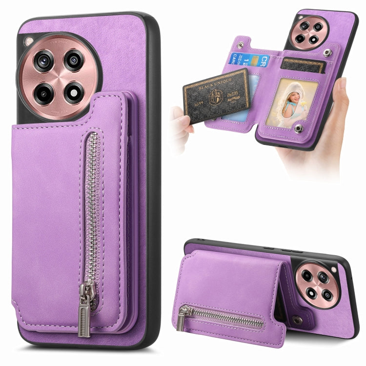 For OnePlus Ace 3 5G / 12R 5G Retro MagSafe Zipper Wallet Card Bag Back Phone Case(Purple) - OnePlus Cases by PMC TechLife | Online Shopping South Africa | PMC TechLife | Buy Now Pay Later Mobicred