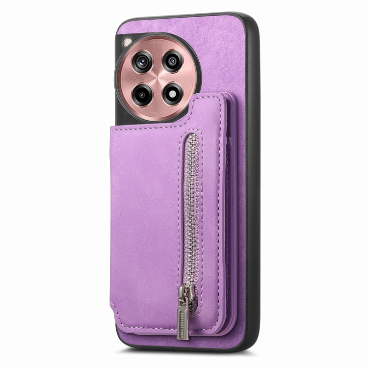 For OnePlus Ace 3 5G / 12R 5G Retro MagSafe Zipper Wallet Card Bag Back Phone Case(Purple) - OnePlus Cases by PMC TechLife | Online Shopping South Africa | PMC TechLife | Buy Now Pay Later Mobicred