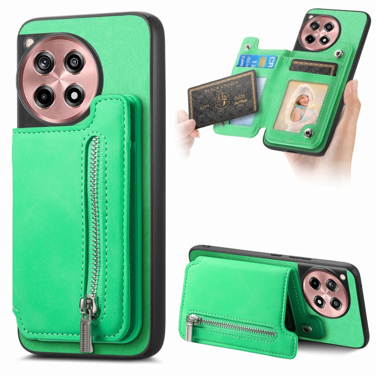 For OnePlus Ace 3 5G / 12R 5G Retro MagSafe Zipper Wallet Card Bag Back Phone Case(Green) - OnePlus Cases by PMC TechLife | Online Shopping South Africa | PMC TechLife | Buy Now Pay Later Mobicred