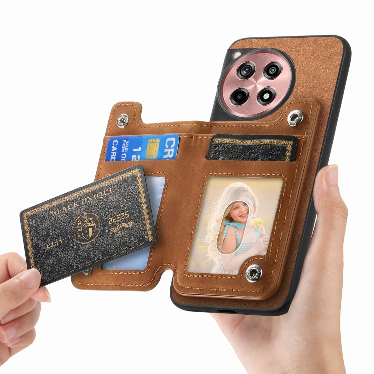 For OnePlus Ace 3 5G / 12R 5G Retro MagSafe Zipper Wallet Card Bag Back Phone Case(Brown) - OnePlus Cases by PMC TechLife | Online Shopping South Africa | PMC TechLife | Buy Now Pay Later Mobicred