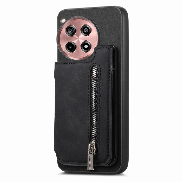 For OnePlus Ace 3 5G / 12R 5G Retro MagSafe Zipper Wallet Card Bag Back Phone Case(Black) - OnePlus Cases by PMC TechLife | Online Shopping South Africa | PMC TechLife | Buy Now Pay Later Mobicred