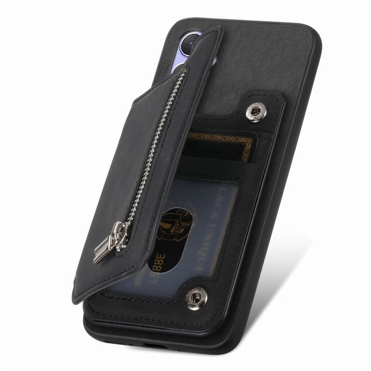 For OnePlus Ace 3 5G / 12R 5G Retro MagSafe Zipper Wallet Card Bag Back Phone Case(Black) - OnePlus Cases by PMC TechLife | Online Shopping South Africa | PMC TechLife | Buy Now Pay Later Mobicred