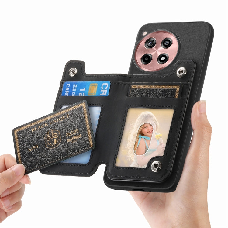For OnePlus Ace 3 5G / 12R 5G Retro MagSafe Zipper Wallet Card Bag Back Phone Case(Black) - OnePlus Cases by PMC TechLife | Online Shopping South Africa | PMC TechLife | Buy Now Pay Later Mobicred