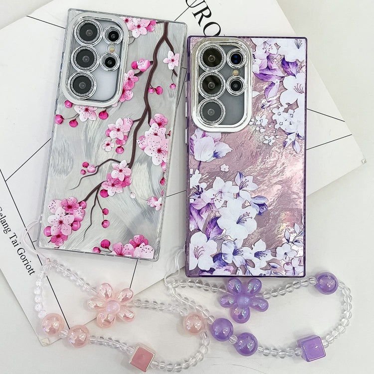For Samsung Galaxy S25 5G Electroplating Flowers Plants Texture Wristband TPU Phone Case(Azalea FL4) - free shipping - PMC Jewellery - Order now!