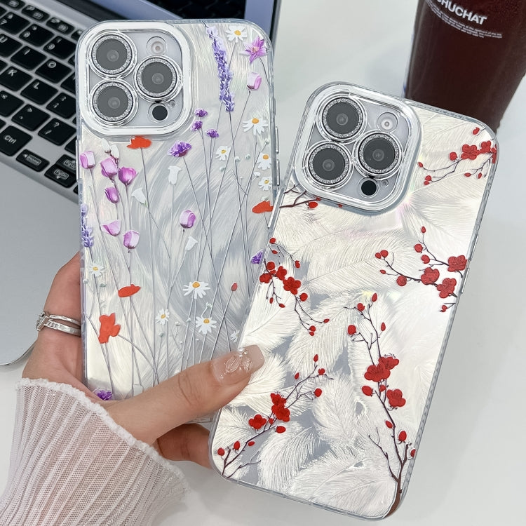 For iPhone 16e Electroplating Flower Texture TPU Phone Case(Red Plum Blossom SH2) - iPhone 16e Cases by PMC TechLife | Online Shopping South Africa | PMC TechLife | Buy Now Pay Later Mobicred
