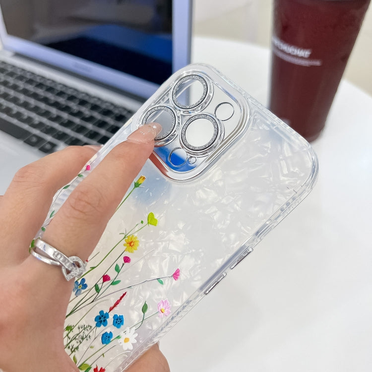 For iPhone 16e Electroplating Flower Texture TPU Phone Case(Purple Wildflowers SH1) - iPhone 16e Cases by PMC TechLife | Online Shopping South Africa | PMC TechLife | Buy Now Pay Later Mobicred