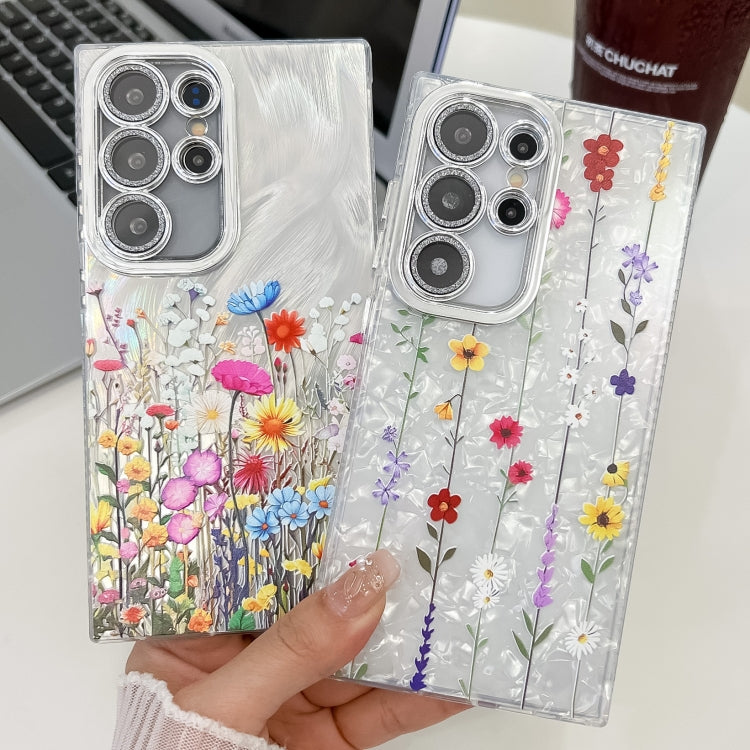 For Samsung Galaxy S25+ 5G Electroplating Flower Texture TPU Phone Case(Purple Wildflowers SH1) - free shipping - PMC Jewellery - Order now!