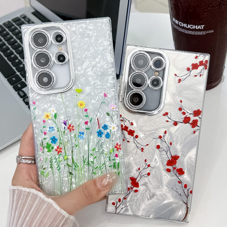 For Samsung Galaxy S25+ 5G Electroplating Flower Texture TPU Phone Case(Purple Wildflowers SH1) - free shipping - PMC Jewellery - Order now!